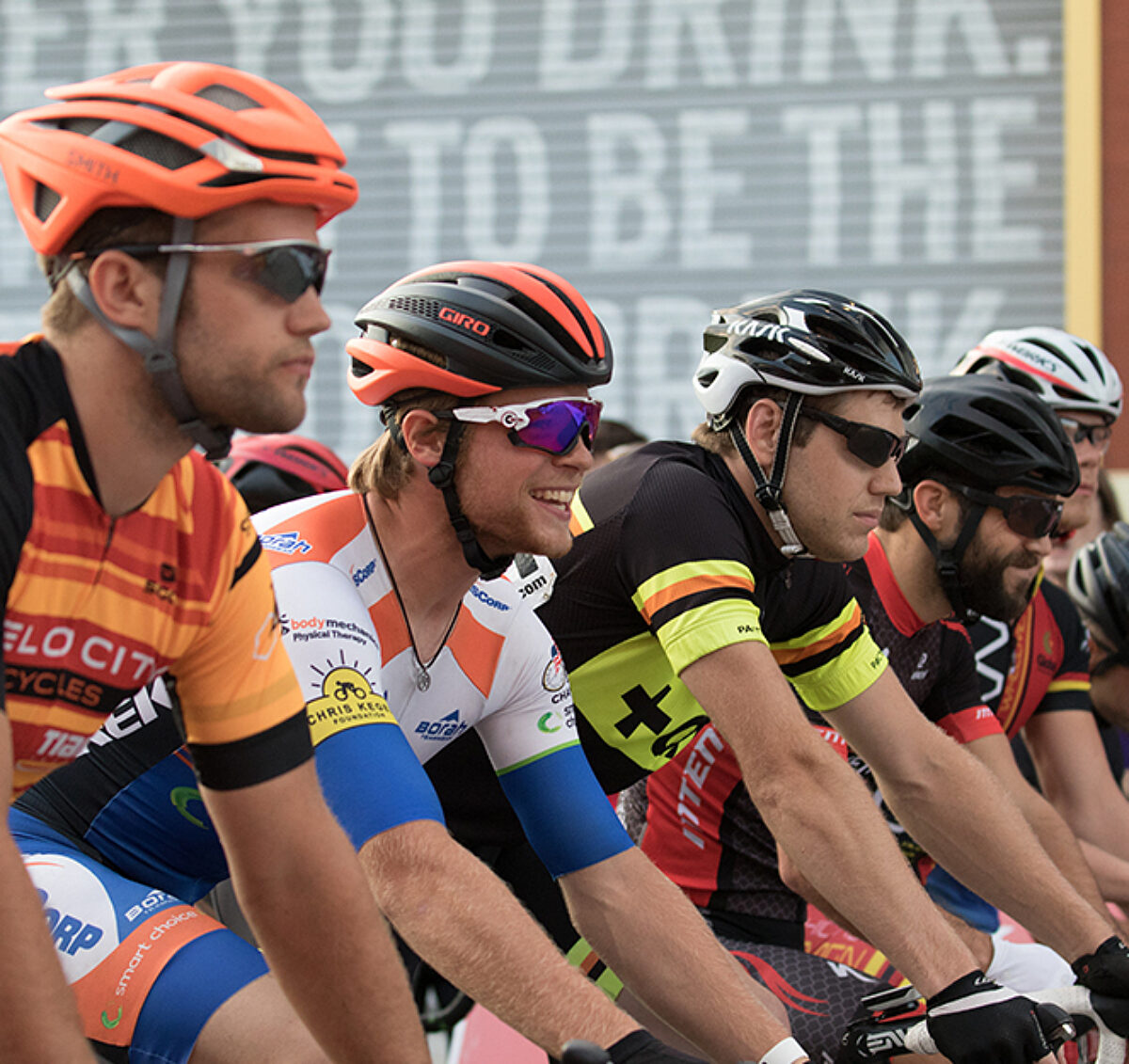 Headshot of racers at the start line of a race.