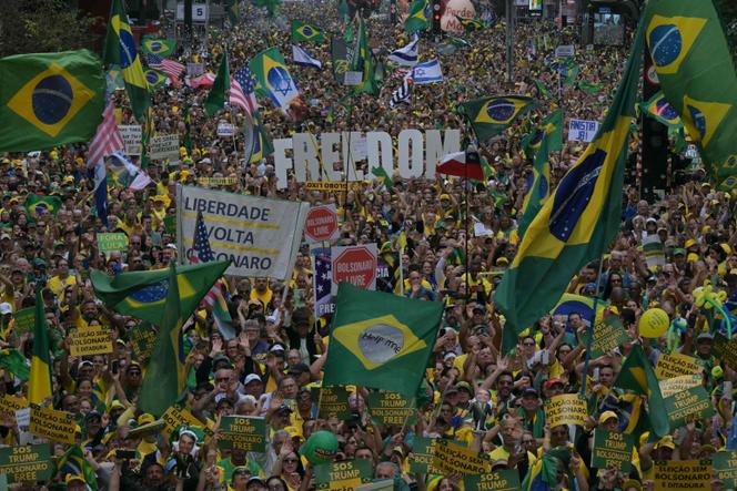 Supporters rally for former Brazilian president Jair Bolsonaro in São Paulo, Brazil, on September 7, 2025.