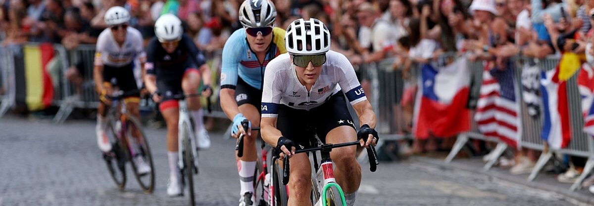 Bike racer leading the pack in a race