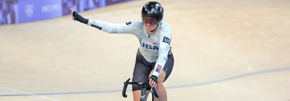 Team USA cyclist celebrating on track