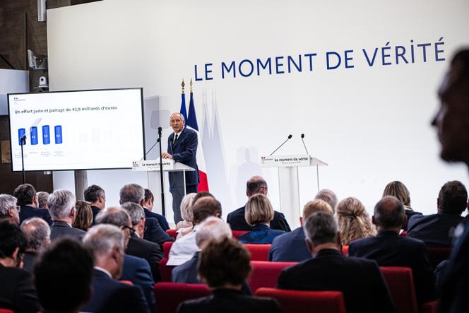 Prime Minister François Bayrou during the presentation of the main measures of the 2026 budget, in Paris, on July 15, 2025.