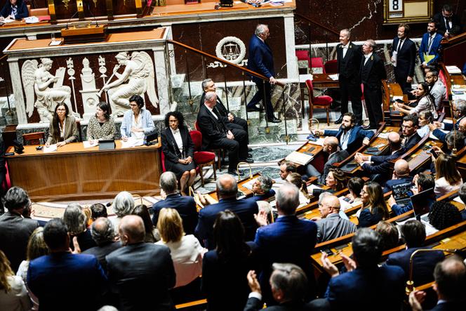 François Bayrou steps down from the speaker's podium at the Assemblée Nationale after delivering his government policy statement, Paris, September 8, 2025.