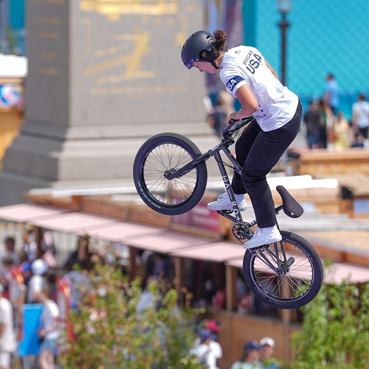 Perris Benegas midair during BMX Freestyle finals