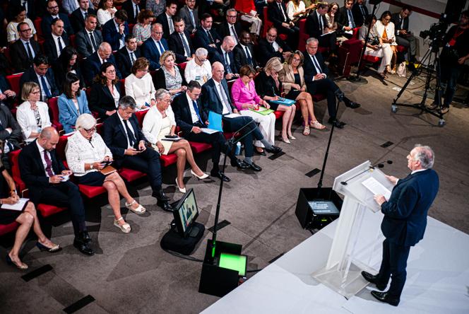 Prime Minister François Bayrou at his press conference on the 2026 budget, in Paris, August 25, 2025.