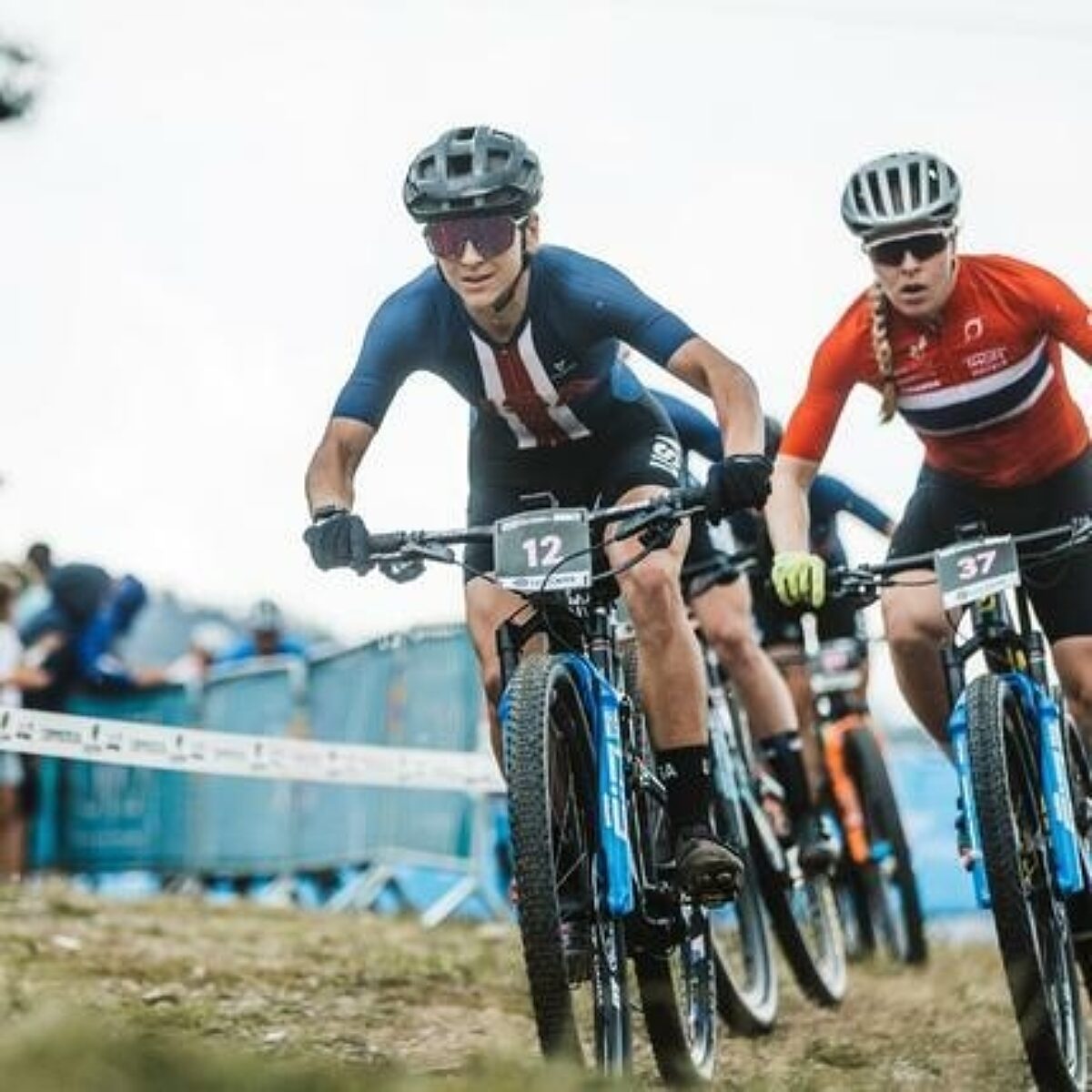 Mountain bike racer during a race.