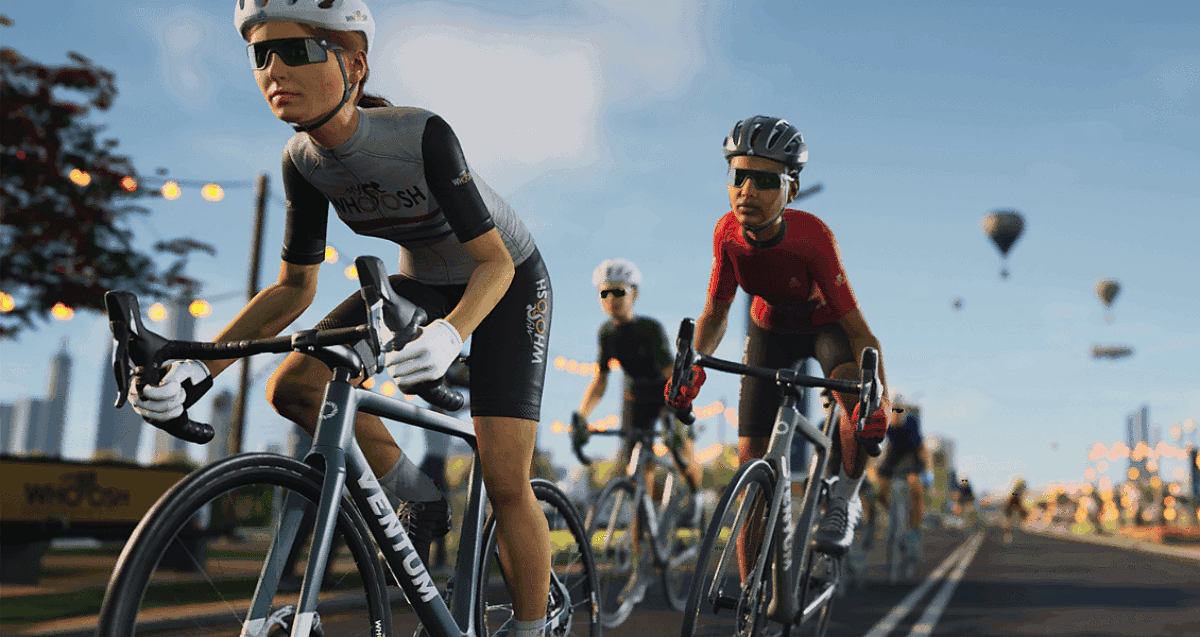 two video game characters racing each other in a bike race